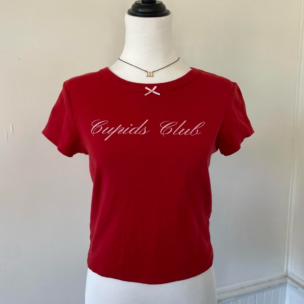 Forever 21 - Red Pink Bow Cupids Club Baby Tee